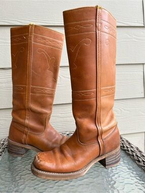 RARE! Vintage 70s Womens CAMPUS Style Stitched LONGHORN Leather Western Boots 7M
